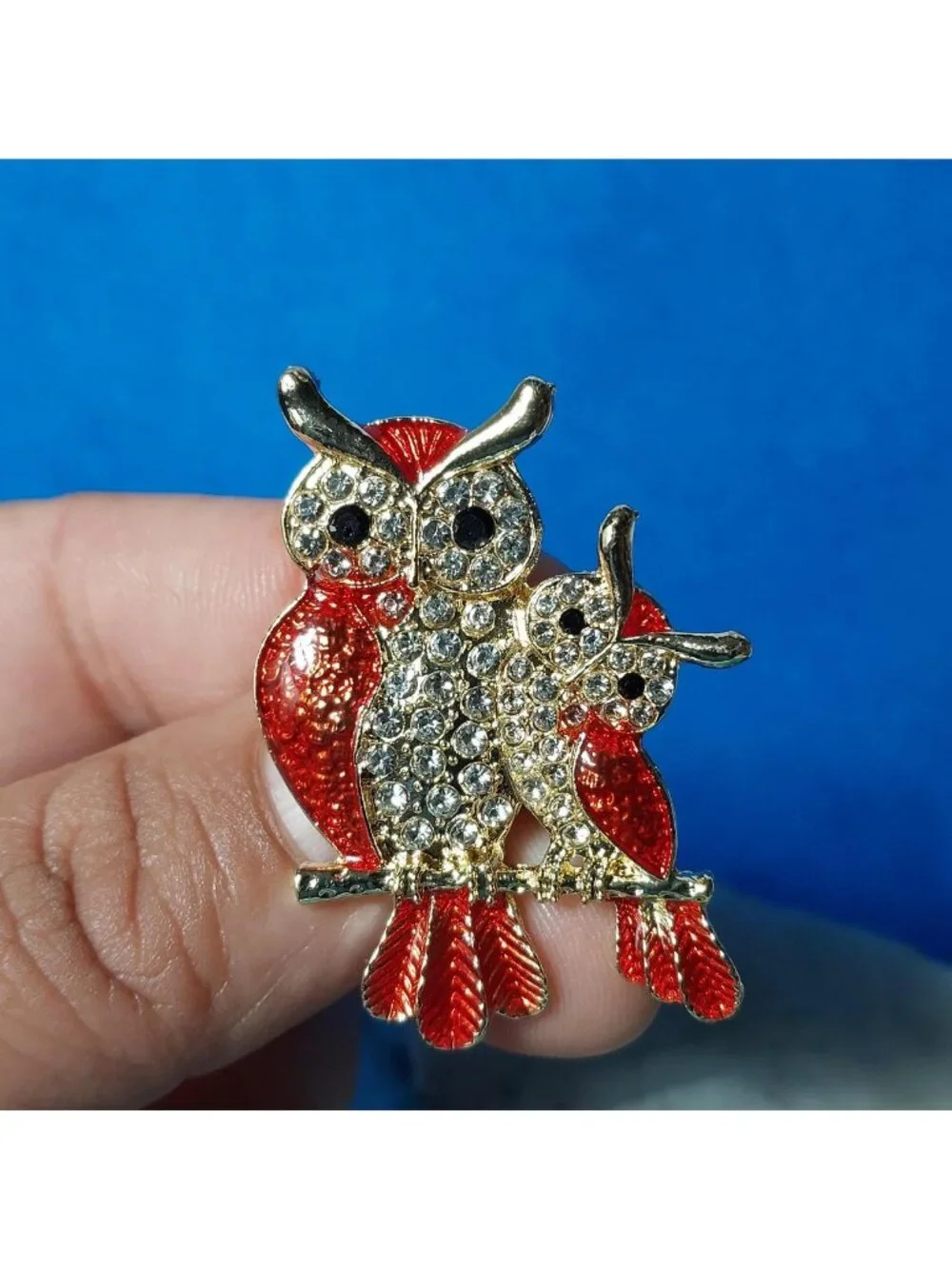 Red And Gold Owl Brooch